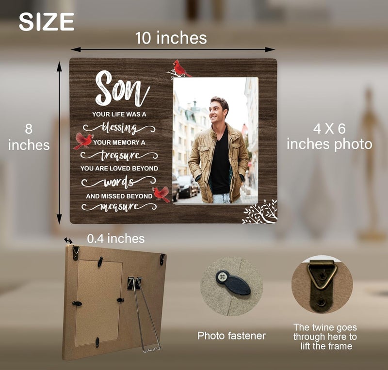 CAIFZ Son Memorial Wooden Picture Frame, In Loving Memory Remembrance Photo Frame Gifts for Son, Bereavement Sympathy Wooden Frame for Loss of Son, 4x6 inch Photo - Image 3